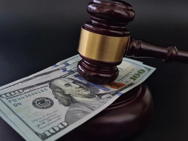 dollar bill and judge gavel